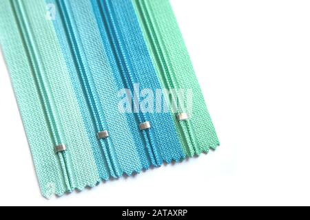 Set of colorful zippers isolated on white background Stock Photo