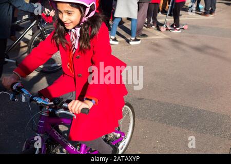 Twickenham, London, UK. 25th Mar, 2019. Children from Saint Richard Reynolds Catholic College (High School and Primary school) at the national launch of The Big Pedal cycle challenge, to encourage children to cycle scooter or walk to school., to encourage children to cycle scooter or walk to school rather than use the car.. The event was covered by ITN, the BBC, and local media. The Big Pedal is the U.K.'s largest inter school cycling, scooting, walking challenge. (107) Stock Photo