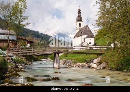 Famous view of the church of Ramsau  - Long exposure version, Bavaria, Germany