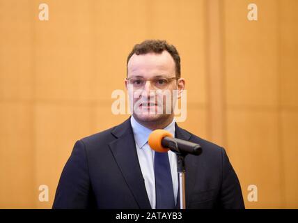 Bonn, Germany. 01st Feb, 2020. Jens Spahn (CDU), Federal Minister of Health, explains at a press conference the further procedure after the collection of Germans from China. Credit: Caroline Seidel/dpa/Alamy Live News Stock Photo