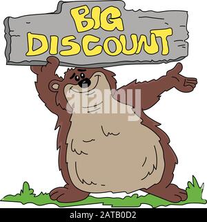 Cartoon bear holding a sale card in his hands vector illustration Stock Vector