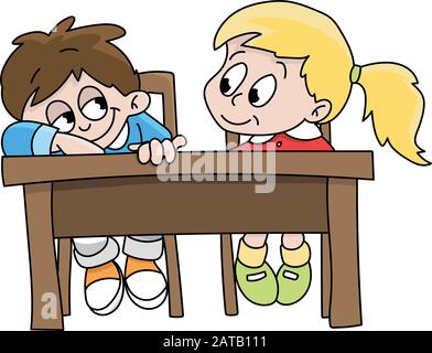 Cartoon classmates sitting together in classroom vector illustration Stock Vector