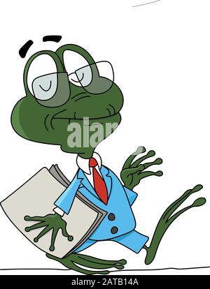 Cartoon frog professor walking towards classroom vector illustration Stock Vector