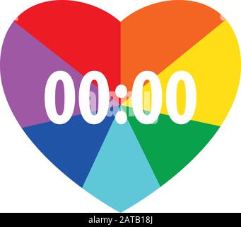 Rainbow Ray Heart Clock Flat Vector Icon for Printing Clockwise B Stock Vector