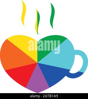 Rainbow Ray Heart Coffee Cup Flat Vector Icon for Printing Clockwise G Stock Vector