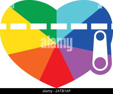 Rainbow Ray Heart Wallet Flat Vector Icon for Printing Clockwise F Stock Vector