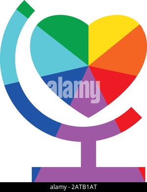 Rainbow Ray Heart Globe Flat Vector Icon for Printing Anticlockwise E Stock Vector