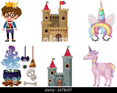 Set of isolated objects theme fairytales illustration Stock Vector