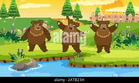 Scene with three bears in the park illustration Stock Vector Image ...