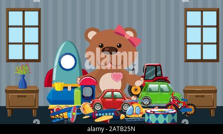 Scene with many cute toys on the floor illustration Stock Vector Image ...