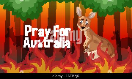 Scene with big wildfire with animal trapped in the forest illustration Stock Vector