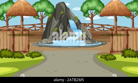 Scene with small waterfall in the park illustration Stock Vector