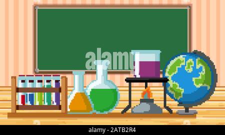 Science equipments in classroom illustration Stock Vector