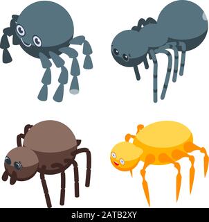 Spider icons set, isometric style Stock Vector