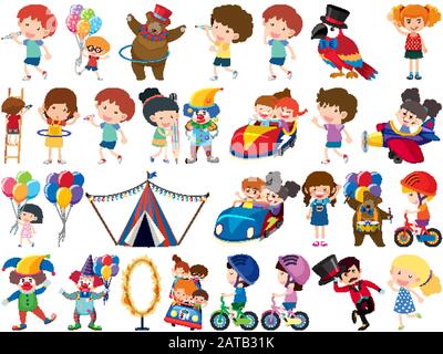 Large set of isolated objects of kids and circus illustration Stock ...