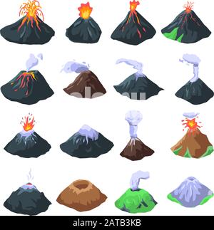 Volcano icons set, isometric style Stock Vector
