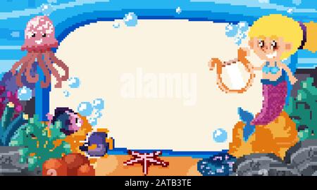 Frame template design with sea creatures  under the ocean illustration Stock Vector