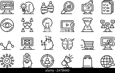 Neuromarketing icons set, outline style Stock Vector