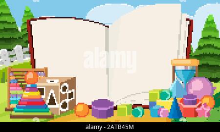 Border template with many toys in the park illustration Stock Vector ...
