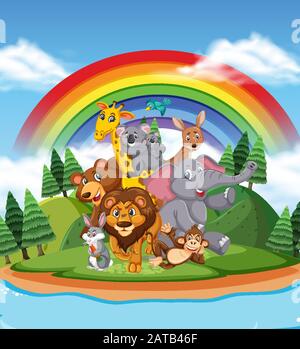 Scene with wild animals by the river illustration Stock Vector Image ...