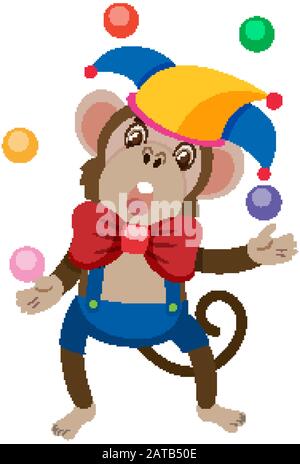 Single character of monkey juggling balls on white background illustration Stock Vector