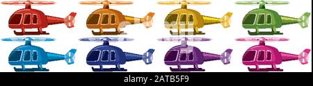 Set of helicopters in eight colors illustration Stock Vector