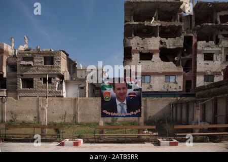 photos from eastern ghouta Damascus Syria , shows the situation of neighborhood and schools in Al-Mlieha 2020 Stock Photo
