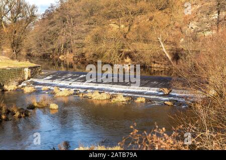 Small weir on river Svratka in Czech Republic - EU. Low water level. River basin. Stock Photo