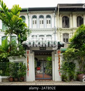 Singapore, January 2020.  A view of the typical old shophouses in Emerald Hill Road Stock Photo
