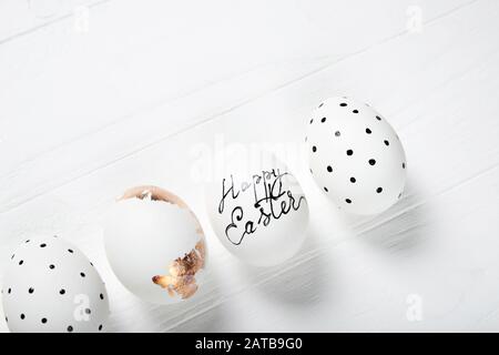Easter eggs on a white wooden background. Stock Photo