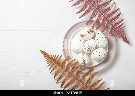 Stylish easter eggs. Beautiful easter composition Stock Photo