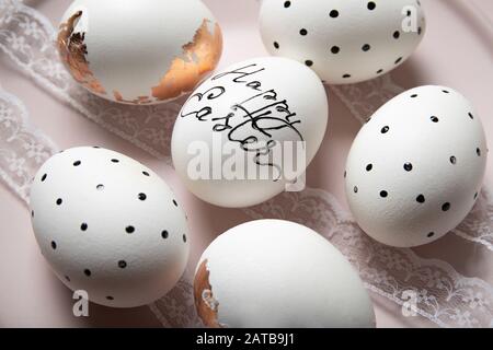Easter eggs on a plate. Close-up Stock Photo