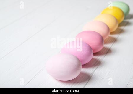 A row of multi-colored Easter eggs Stock Photo