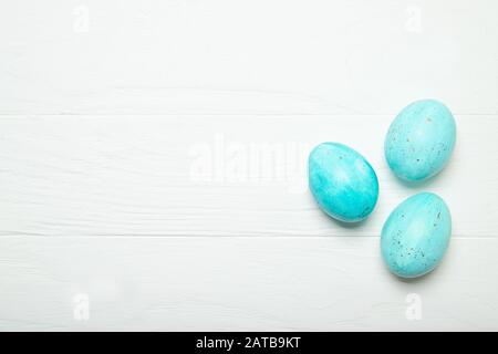 Blue Easter eggs with gold splashes Stock Photo