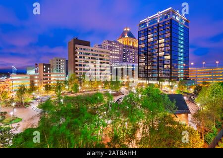 Greensboro, North Carolina, USA downtown city skyline at night. Stock Photo