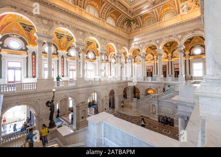 WASHINGTON - APRIL 12, 2015: Entrance hall ceiling in the Library of Congress. The library officially serves the U.S. Congress.