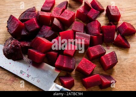 Chopped roasted red beets Stock Photo