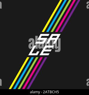 Sale inscription with diagonal rainbow stripes. Background template for use on a flyer, poster, booklet, can be used for invitation, brochure, calenda Stock Vector