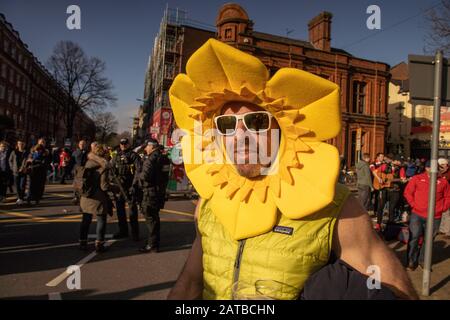 Cardiff, Wales, UK. 1st February, 2020. Six Nations Rugby, Welsh and Italian Rugby supporters enjoy the start of the Six Nation’s Rugby Union Championship at the Principality Stadium in Cardiff, Wales. Credit: Haydn Denman/Alamy Live News Stock Photo