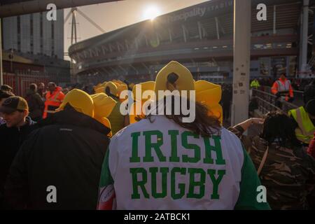 Cardiff, Wales, UK. 1st February, 2020. Six Nations Rugby, Welsh and Italian Rugby supporters enjoy the start of the Six Nation’s Rugby Union Championship at the Principality Stadium in Cardiff, Wales. Credit: Haydn Denman/Alamy Live News Stock Photo