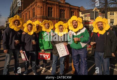 Cardiff, Wales, UK. 1st February, 2020. Six Nations Rugby, Welsh and Italian Rugby supporters enjoy the start of the Six Nation’s Rugby Union Championship at the Principality Stadium in Cardiff, Wales. Credit: Haydn Denman/Alamy Live News Stock Photo