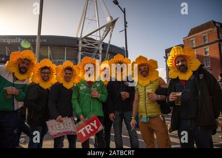 Cardiff, Wales, UK. 1st February, 2020. Six Nations Rugby, Welsh and Italian Rugby supporters enjoy the start of the Six Nation’s Rugby Union Championship at the Principality Stadium in Cardiff, Wales. Credit: Haydn Denman/Alamy Live News Stock Photo