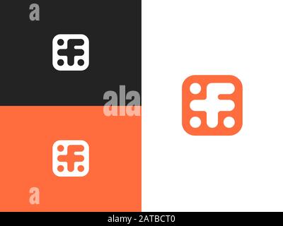 Initial letter F in square rounded shape. Logo icon design template elements. Monogram lowercase letter F with dots. Simple vector sign illustration i Stock Vector