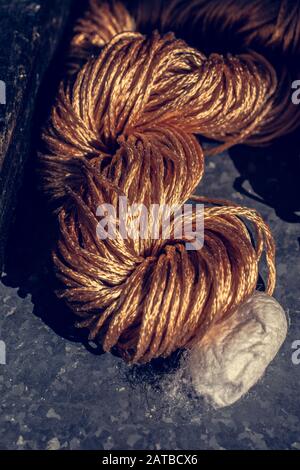 silk production process, colorful raw silk thread Stock Photo - Alamy