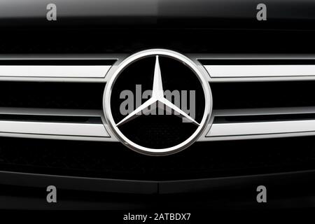 Kyiv Ukraine January 28th 2020 Car Repair Car Advertising Car Wash Logo Audi Company Badge In Back Of The Grey Car Stock Photo Alamy