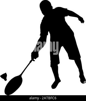 Sport player. Vector silhouette of a man who plays badminton Stock Vector