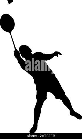 Sport player. Vector silhouette of a man who plays badminton Stock Vector