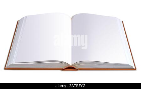 Opened brown big book with hardcover isolated on white with clipping path Stock Photo