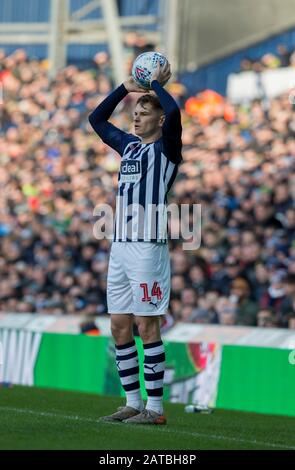 1st February 2020; The Hawthorns, West Bromwich, West Midlands, England; English Championship Football, West Bromwich Albion versus Luton Town; Conor Townsend of West Bromwich Albion taking a throw in during the first half - Strictly Editorial Use Only. No use with unauthorized audio, video, data, fixture lists, club/league logos or 'live' services. Online in-match use limited to 120 images, no video emulation. No use in betting, games or single club/league/player publications Stock Photo