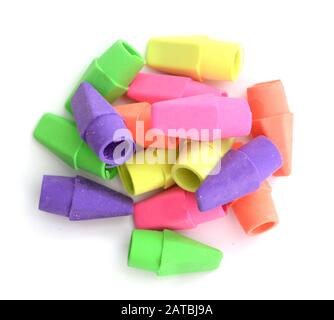 A group colorful erasers on white Stock Photo